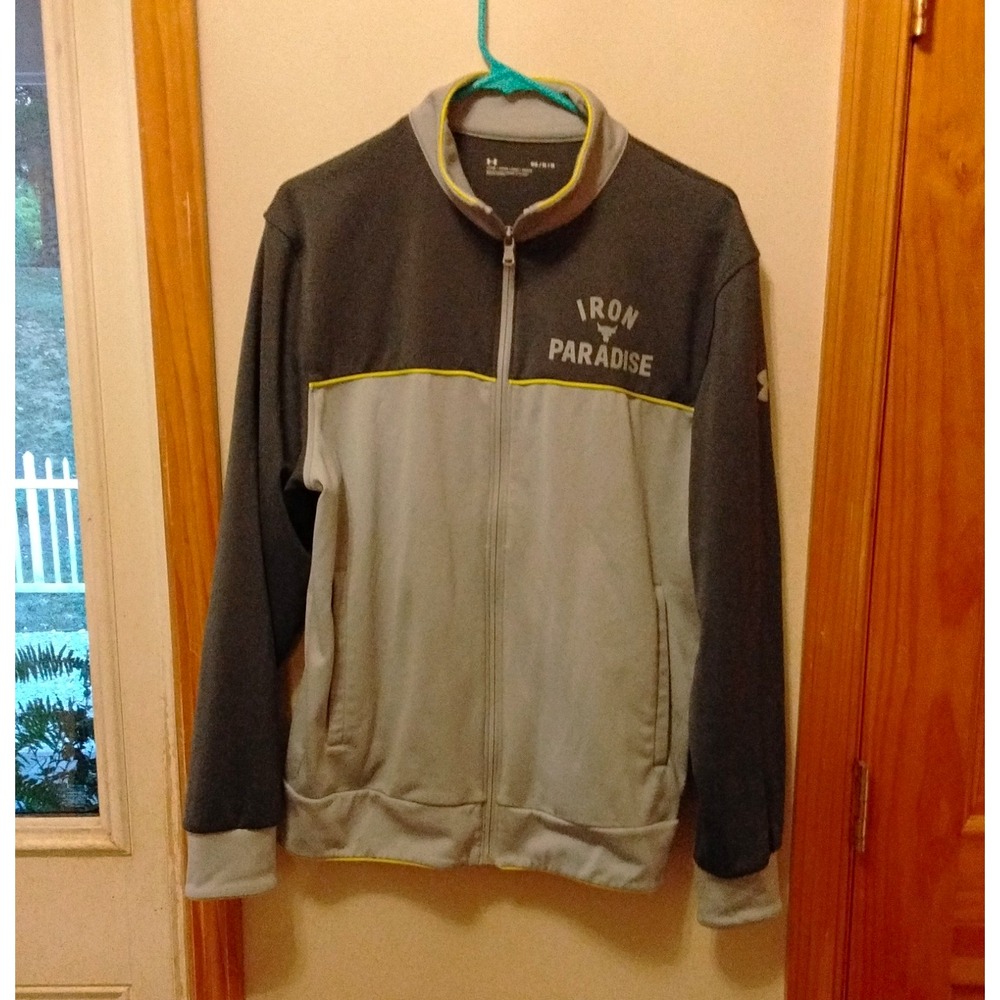 Under Armour Men's M Loose Full Zip Track Jacket Gray/Yellow Colorblock Pockets